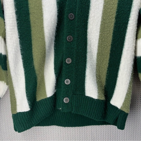Vtg 60s Brent Montgomery Ward Cardigan Sweater Men S Green Striped Mohair Wool - Picture 5 of 10